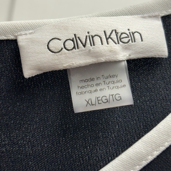Calvin Klein Sleeveless Blouse, Black w/ White Trim, branded buttons - Picture 2 of 9